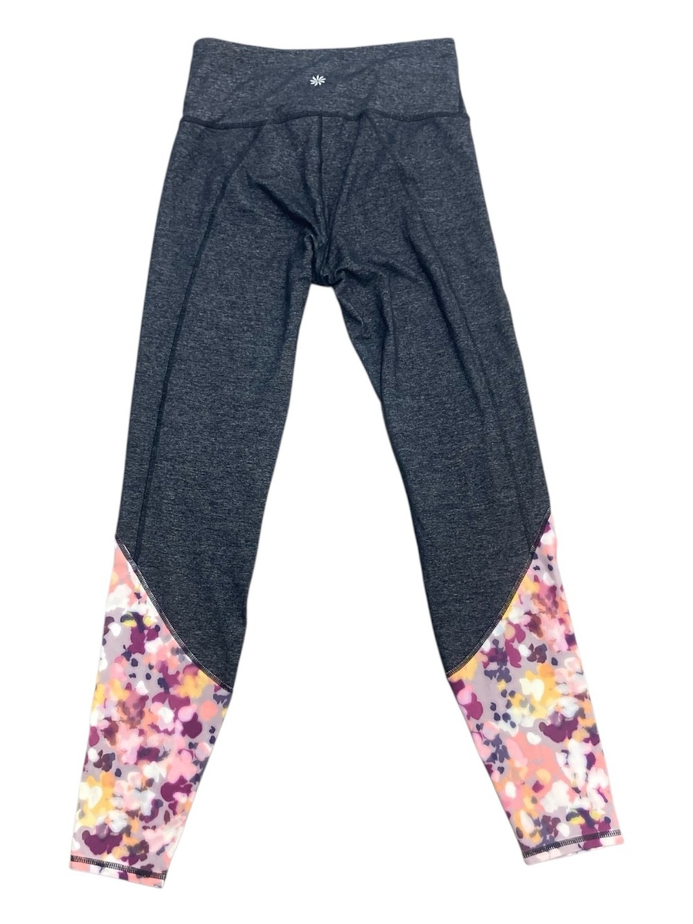Athleta Dark Gray Leggings with Pink & Purple Floral Side Panels very soft - Picture 5 of 7